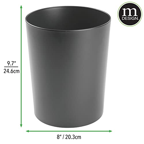 mDesign Metal Wastepaper Bin — Compact Metal Bathroom Bin — Round-Shaped Rubbish Basket for Home and Office — Dark Grey