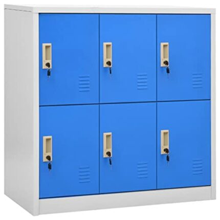 vidaXL 5x Locker Cabinets Home Office School Modern Locker-Style Storage Side Document Cabinet Organiser Cupboard Light Grey and Blue Steel