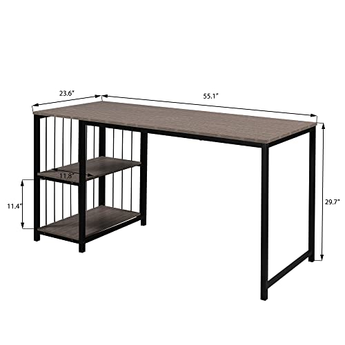 N/A 55" Laptop Desk Writing Desk with 2 Storage Shelves Left or Right Metal Frame Home Office Computer Desk (Color : A)