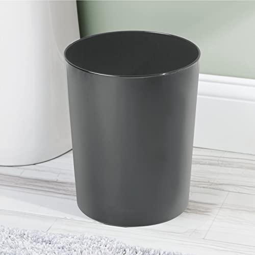 mDesign Metal Wastepaper Bin — Compact Metal Bathroom Bin — Round-Shaped Rubbish Basket for Home and Office — Dark Grey