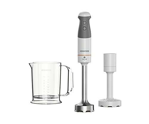 Kenwood Triblade Hand Blender, Mixer with Anti-Splash, Masher Attachment and BPA-Free Plastic Beaker, HBM40.004WH, Dishwasher Safe, 1000W, White