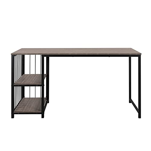 N/A 55" Laptop Desk Writing Desk with 2 Storage Shelves Left or Right Metal Frame Home Office Computer Desk (Color : A)