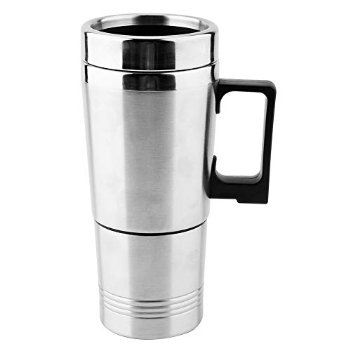 Electric Kettle, Qiilu Electric Kettle, 350ML + 150ML Stainless Steel Car Electric Kettle Coffee Tea Thermos Water Heating Cup 12V
