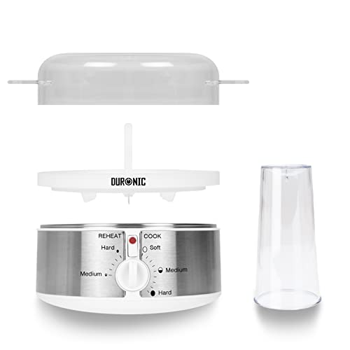 Duronic 7 Egg Boiler EB35 WE, Egg Cooker with Buzzer, Egg Steamer makes Soft | Medium | Hard Boiled Eggs Alarm Timer Settings, Includes Egg Pierc