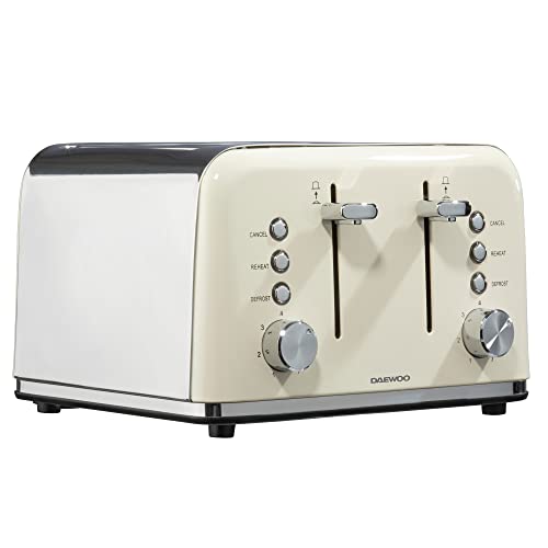 Daewoo Kensington, Toaster 4 Slice, Stainless Steel, Removable Crumb Tray, Defrost, Reheat And Browning Controls, Cancel Function, High Lift Leve