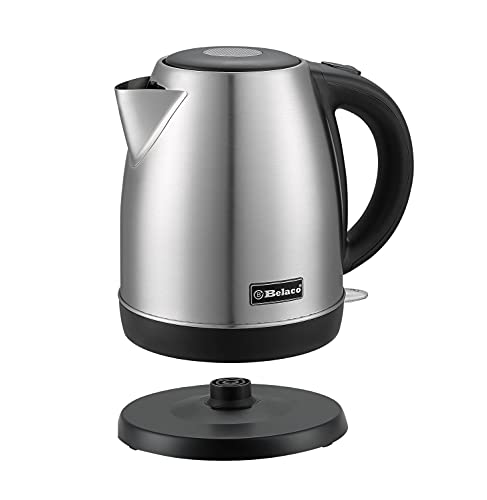 Belaco Electric Kettle Stainless Steel Housing 1.7L Fast Boil Cordless 360° Rotation Removable Water Filter 1800-2200W UK Plug Auto Shut-Off & Bo