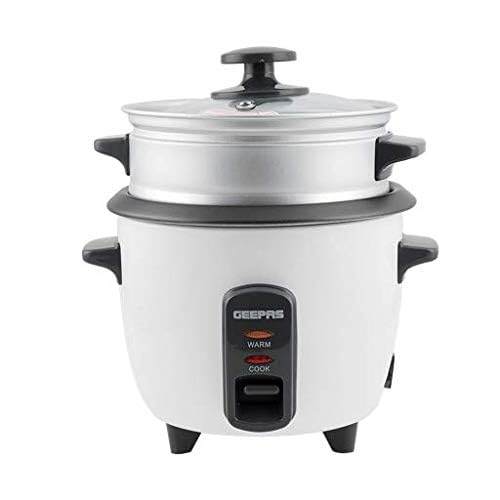 Geepas 350W Rice Cooker & Steamer with Keep Warm Function, 0.6L | Automatic Cooking, Non-Stick Inner Pot | Make Rice & Steam Healthy Vegetables |