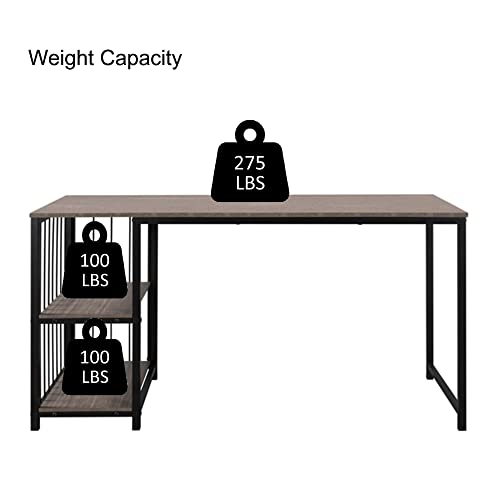 N/A 55" Laptop Desk Writing Desk with 2 Storage Shelves Left or Right Metal Frame Home Office Computer Desk (Color : A)