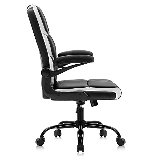 N/A Office Chairs Desk Chair Black Leather Computer Armchair for Man and Women
