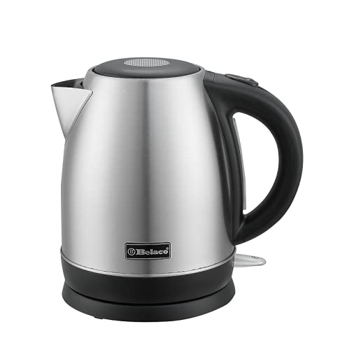 Belaco Electric Kettle Stainless Steel Housing 1.7L Fast Boil Cordless 360° Rotation Removable Water Filter 1800-2200W UK Plug Auto Shut-Off & Bo