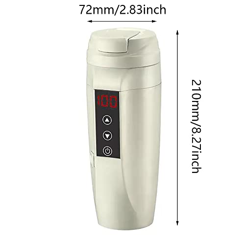 Baceyong 12V/24V 450ML Stainless Steel Car Electric Tea Kettle, Portable Travel Thermos Heating Cup, Cooking for Coffee Milk Tea Water Drink, Whi