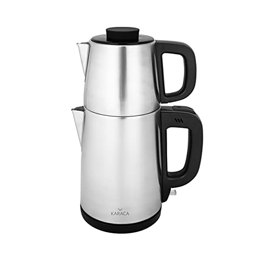 Karaca INOX Black 1650W Tea Maker, Tea Break Cay Makinesi, Turkish Tea Maker Machine, Stainless Steel, Automatic Electric Tea Maker Kettle, Hot T