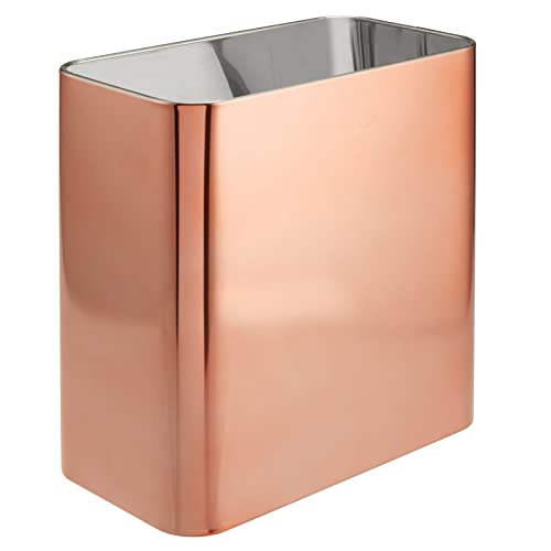 mDesign Metal Wastepaper Bin — Compact Rectangular Bathroom Bin — Rubbish Basket for Home and Office — Light Grey