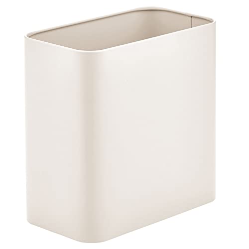 mDesign Metal Wastepaper Bin — Compact Rectangular Bathroom Bin — Rubbish Basket for Home and Office — Light Grey