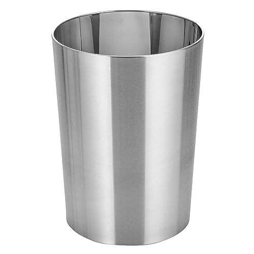 mDesign Metal Wastepaper Bin — Compact Metal Bathroom Bin — Round-Shaped Rubbish Basket for Home and Office — Dark Grey