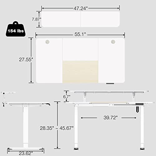 WOKA 55 x 28 Inch Electric Standing Desk with Wheels, Height Adjustable Stand up Desk with a Monitor Stand Riser, Standing Computer Desk with Mem