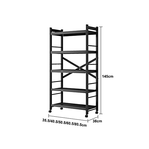 JHKGY 5-Tier Storage Shelving Unit Metal Shelf, Foldable Shelves with Wheels Storage Shelving Unit,Organizers Rolling Cart Display Wire Rack,for