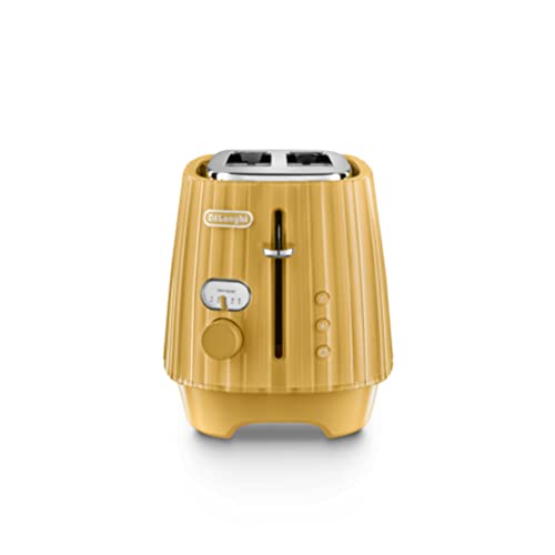 De'Longhi Ballerina Toaster CTD2003.Y, 2 Slot Toaster, Reheat, 5 Browning Settings, Defrost and Cancel Functions, Pull Crumb Tray, 900W, Yellow