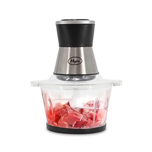 Nyra Electric Food Processor/ Food Chopper- Dual speed, 4 Blades, 350 Watt - 2 Liter Glass Bowl - Meat Grinder Fruits And Vegetable Chopper 1 Yea