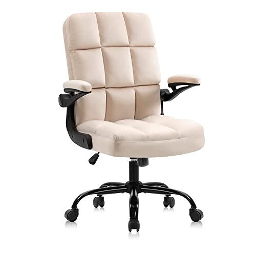 MIAOHY Fabric Office Chairs computer Chair with Flip Armrest Small Desk Chairs with Wheels Adjustable Backward Tilt