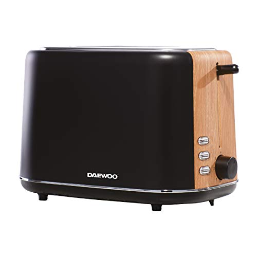 Daewoo SDA1740GE Stockholm 2 Slice Matte Finish Wood Effect Toaster | Cancel, Defrost & Reheat Functions | 6 Time Settings | Bread Size 12cm x 12