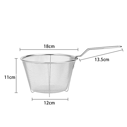 DOITOOL Fry Basket, 1PC Deep Fry Basket with Folding Handle, Medium Stainless Steel Round Wire Mesh French Chip Frying Serving Food Presentation