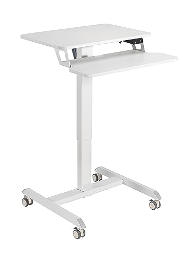 OCOMMO Automatic Height Adjustable 31.5 Inch Mobile Workstation with Keyboard Tray, Sit to Stand Up Tabletop Computer and Monitor Desk for Home O