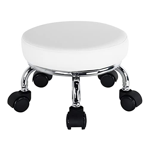 WKWKER Roller Seat PU Leather Low Round Rolling Stool Small Stool with Universal Swivel Caster Wheels for Home Office Garage Shop Fitness Sport,H