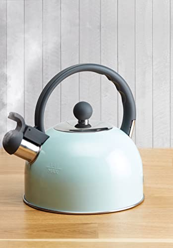 KitchenCraft Living Nostalgia Stove Top Kettle, Whistling, Induction, Metal, 1.3 Litre, Vintage Blue