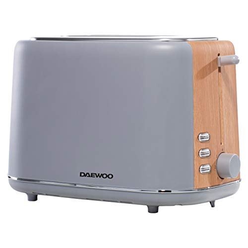 Daewoo SDA1740GE Stockholm 2 Slice Matte Finish Wood Effect Toaster | Cancel, Defrost & Reheat Functions | 6 Time Settings | Bread Size 12cm x 12