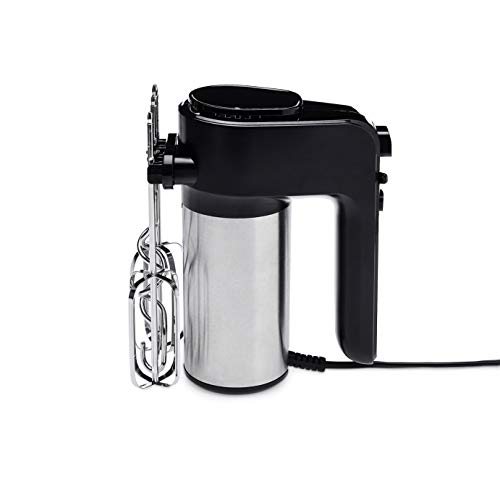 Amazon Basics 6 Speed Electric Hand Mixer with Dough Hooks, Beaters and Turbo Button, 6 litres, Black and Stainless Steel