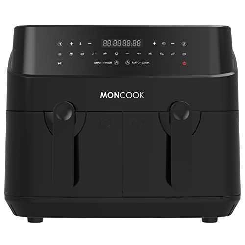 MONCOOK Double Air Fryer - 2 In 1 Airfryer 9L With 2 x 4.5L Baskets - 50 Recipe Cookbook - Smart Finish Function - Digital LED Display Airfryer -