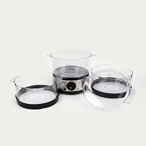 EMtronics 3-Tier Food, Meat & Vegetable Steamer with 60 Minute Timer, 6 Litres - Stainless Steel