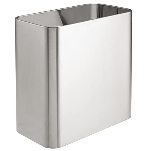 mDesign Metal Wastepaper Bin — Compact Rectangular Bathroom Bin — Rubbish Basket for Home and Office — Light Grey
