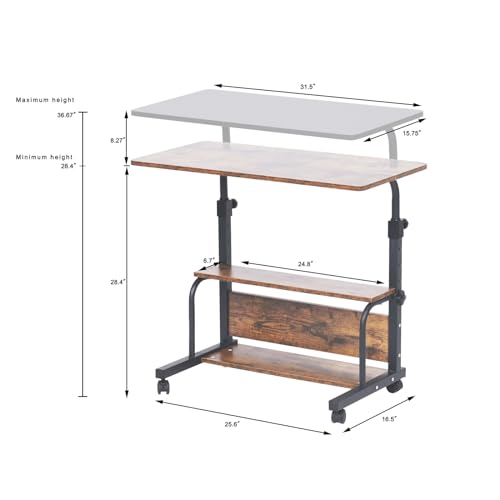 Portable Rolling Desk Adjustable Height Small Standing Desk on Wheels, 32 Inch Computer Desk Laptop Table for Home Office Study Student Desk with