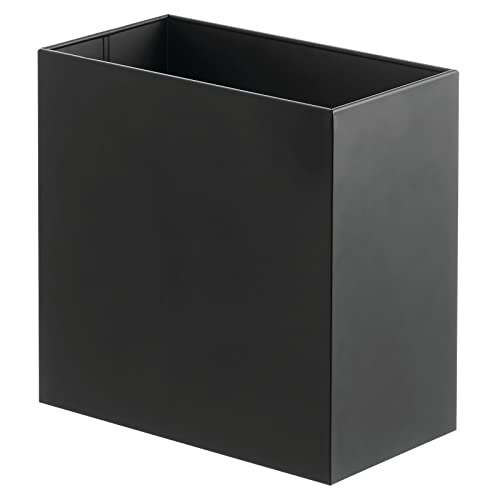 mDesign Metal Wastepaper Bin — Compact Rectangular Bathroom Bin — Rubbish Basket for Home and Office — Matte Black