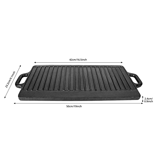Cast Iron Griddle Grill Pan, Nonstick Griddle Grill with Dual Handles, Pre-Seasoned Reversible Grilling Plate, Double Burner Stovetop Skillet, BB