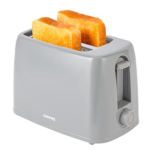 Geepas 2 Slice Bread Toaster with 6 Level Browning Control - Removable Crumb Tray, Cancel Function, Cord Storage & Cool Touch Plastic Housing - 6