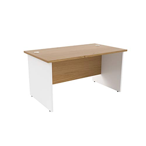 Office Hippo Heavy Duty Square Office Desk with Panel Ends, 80 x 80 x 73 cm, White Legs, Oak Top