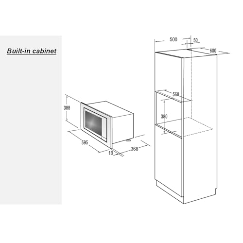 Hisense HB25MOBX7GUK Integrated 25 Litre Microwave With Grill - Black, 15 x 23 x 15 inches (L x W x H)