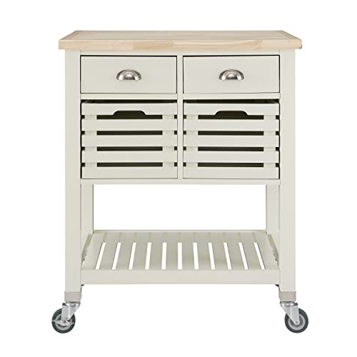 LINON HOME DECOR Products Hudson White Kitchen Cart with Locking Wheels