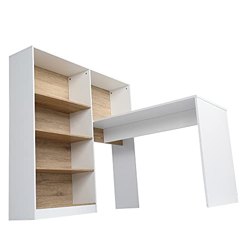 N/A Office Desk Computer Desk Laptop Study Desk L Shape Desk with 4 Tiers Bookshelf Home Office Workstation (Color : A)