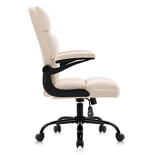MIAOHY Fabric Office Chairs computer Chair with Flip Armrest Small Desk Chairs with Wheels Adjustable Backward Tilt