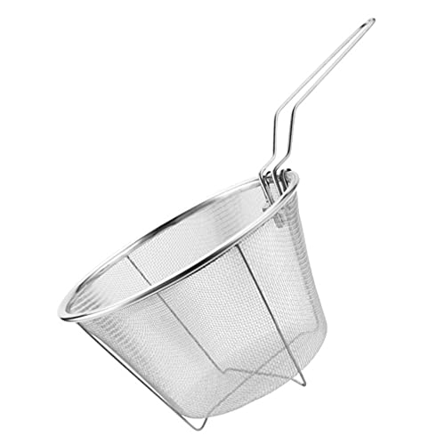 DOITOOL Fry Basket, 1PC Deep Fry Basket with Folding Handle, Medium Stainless Steel Round Wire Mesh French Chip Frying Serving Food Presentation