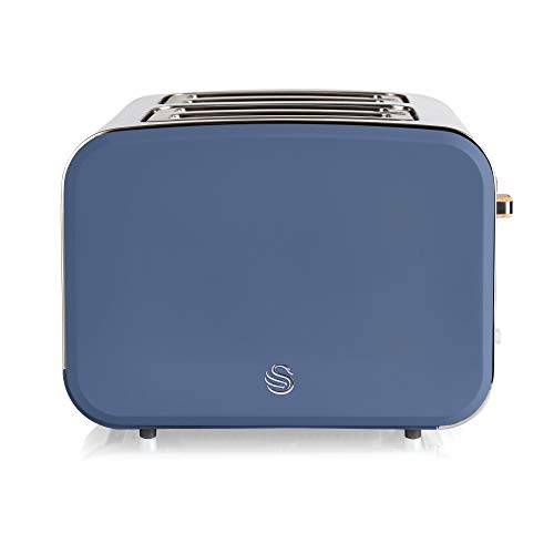 Swan Nordic 4 Slice Toaster, Blue, 1500W, Scandi Style, ST14620BLUN & Nordic Jug Kettle, 1.7 Litre, Blue, Rapid Boil, Wood Effect Handle, Soft To