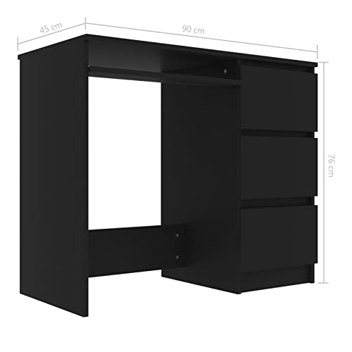 N/A Home Desk with Drawer Storage Rack High Gloss Black Study Writing Desk Workstation Long Particleboard (Color : A)