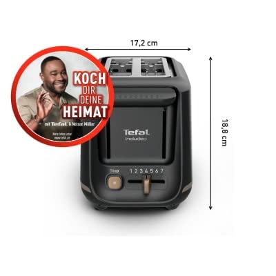Tefal Black 2 Slot Toaster with Magnetic Clips, Large Controls, 7 Browning Levels, Removable Crumb Tray, Raise Function TT533811