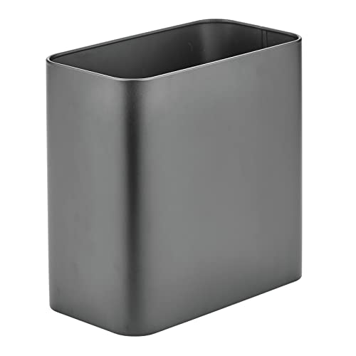 mDesign Metal Wastepaper Bin — Compact Rectangular Bathroom Bin — Rubbish Basket for Home and Office — Light Grey