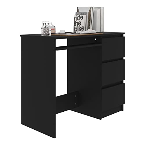 N/A Home Desk with Drawer Storage Rack High Gloss Black Study Writing Desk Workstation Long Particleboard (Color : A)