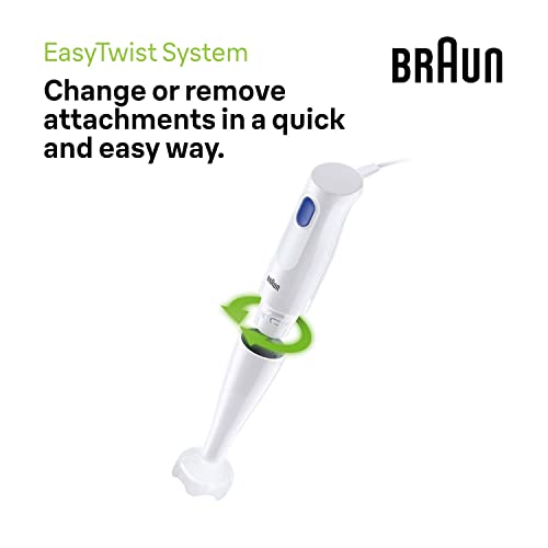 Braun MultiQuick 1 Hand Mixer MQ10.001P, Lightweight Mixer with EasyTwist Technology, One Speed, 450W, White